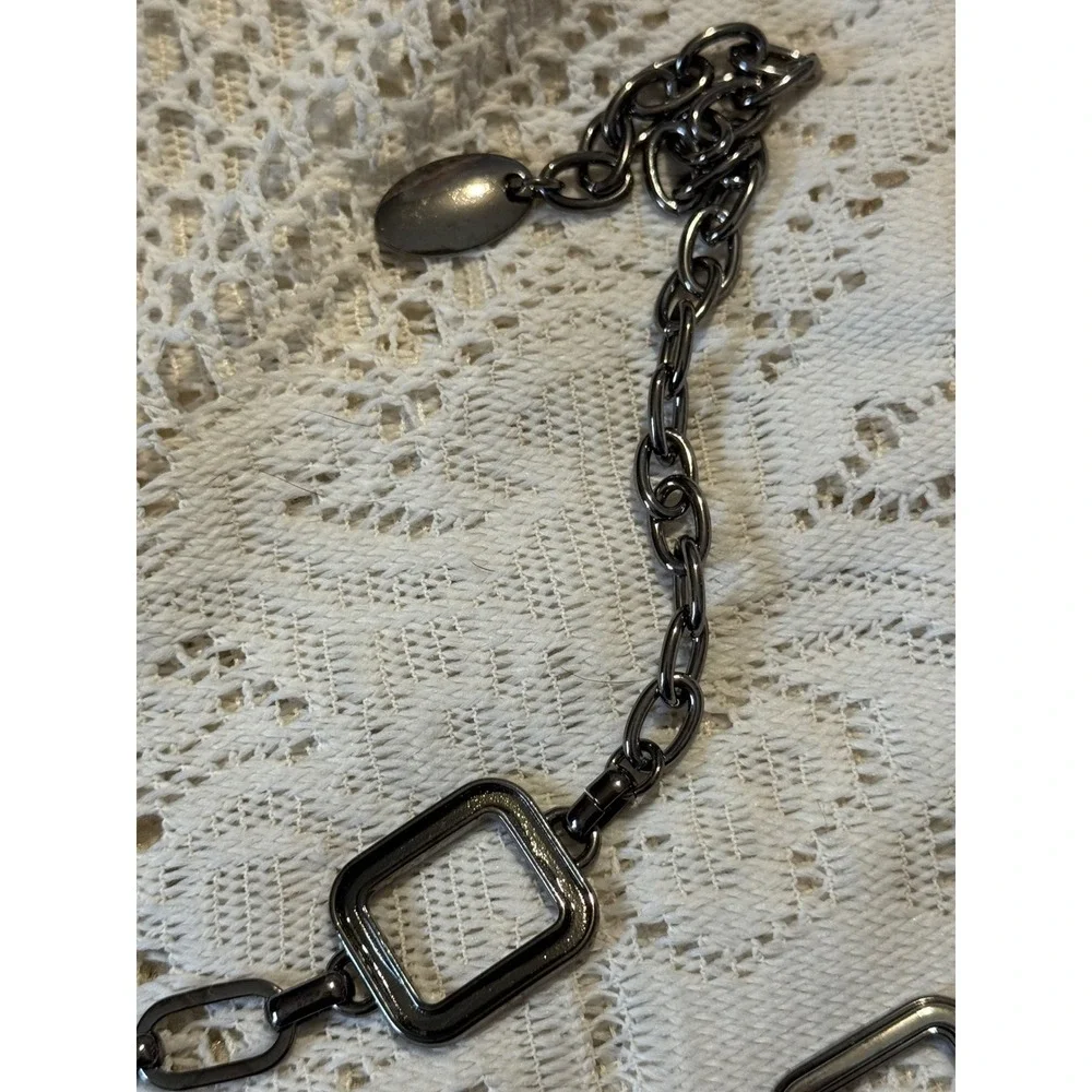 Vintage Womens Gunmetal Chain Belt Square Links S Hook Closure Fashion Accessory